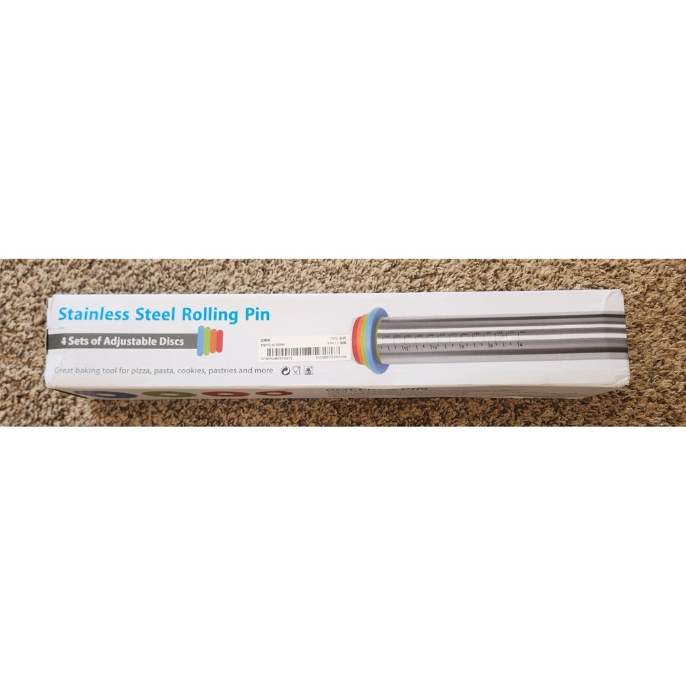 Adjustable Rolling Pin with 4 Thickness‎ Rings for Baking, Stainless Steel